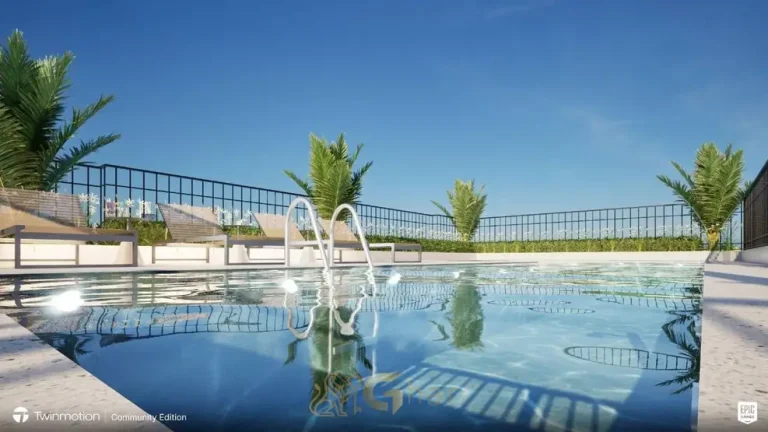 Vista da piscina em condomínio residencial no Paraíso, na Zona Sul de São Paulo