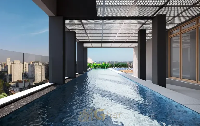 Piscina com raia de 25 m e solarium em apartamentos no Paraíso, São Paulo