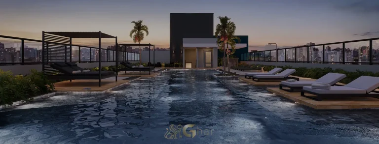 Piscina com borda infinita em apartamentos em Pinheiros, São Paulo