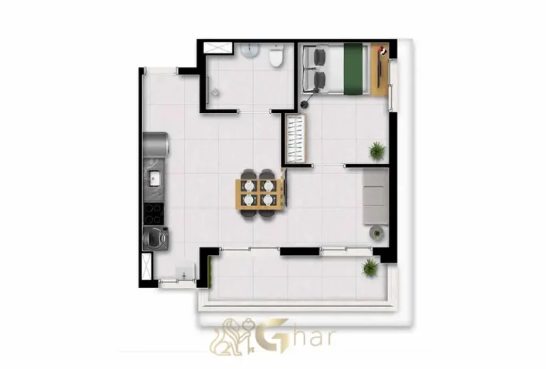 Planta do flat de 1 dormitório de 47 m² em condomínio residencial no bairro do Paraíso, no Centro de São Paulo