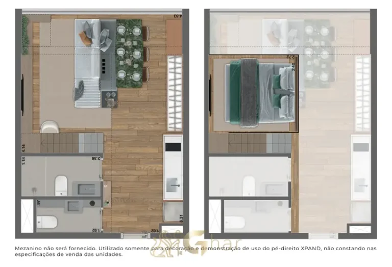 Planta de apartamento 1 dormitório de 35 m² em condomínio residencial no Paraíso, na Zona Sul de São Paulo