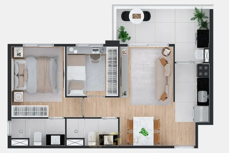 Planta do apartamento de 51 m² do condomínio Alya Paraíso no bairro do Paraíso, São Paulo