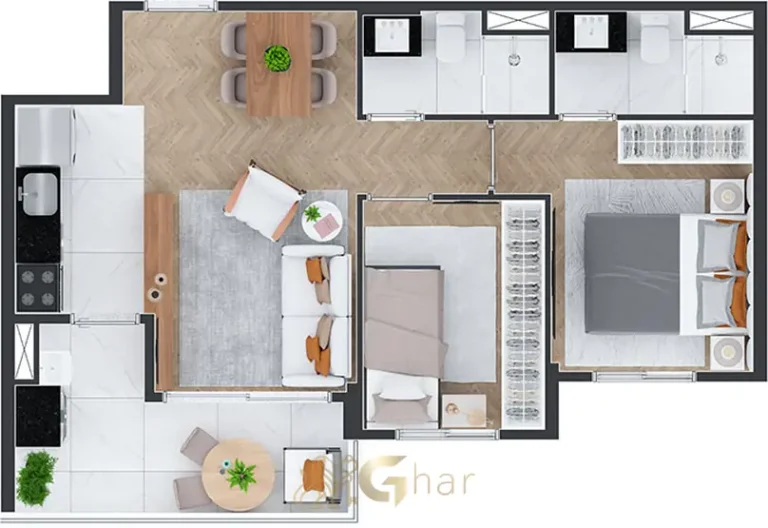 Planta do apartamento de 51 m² em apartamentos na Praça da Árvore, São Paulo