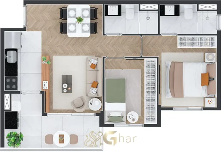 Segunda opção de planta de 51 m² em condomínio residencial na Praça da Árvore, na Zona Sul de São Paulo