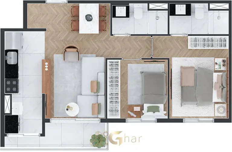 Planta do apartamento de 52 m² do condomínio Splendido Praça da Árvore no bairro da Praça da Árvore, São Paulo