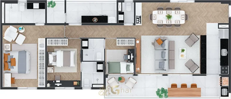 Planta do apartamento de 122 m² do condomínio Splendido Praça da Árvore no bairro da Praça da Árvore, São Paulo