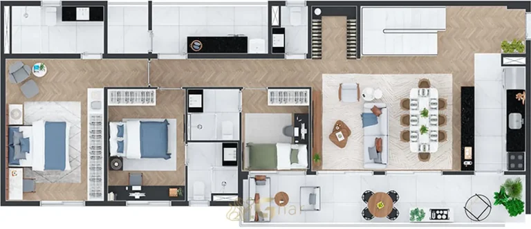 Planta da cobertura duplex de 186 m² em apartamentos na Praça da Árvore, São Paulo