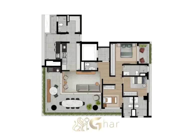 Planta do apartamento de 147 m² com 3 suítes do condomínio Moma Moema no bairro de Moema, São Paulo