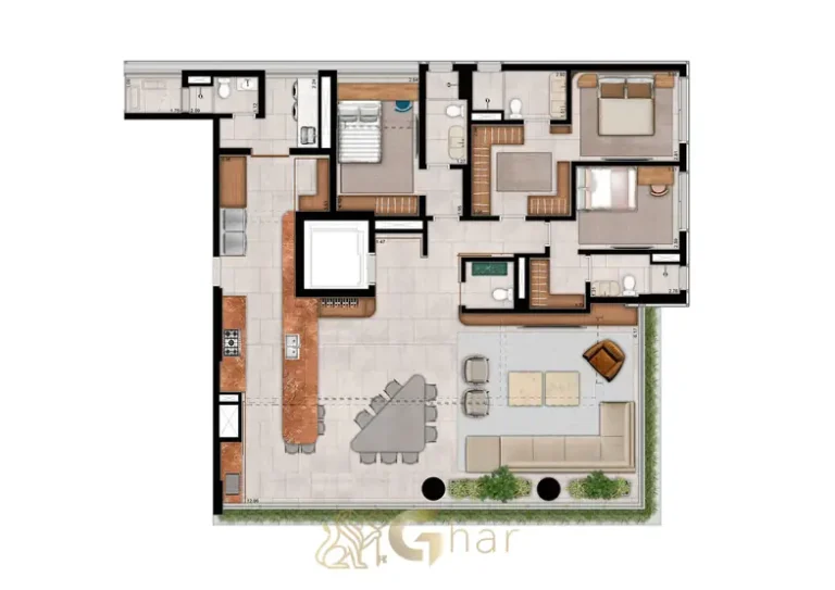 Planta do apartamento de 194 m² com 3 suítes em condomínio residencial no bairro de Moema, na Zona Sul de São Paulo
