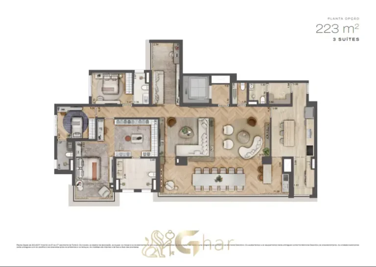 Planta do apartamento de 223 m² com 3 suítes em apartamentos no bairro do Alto da Boa Vista, São Paulo