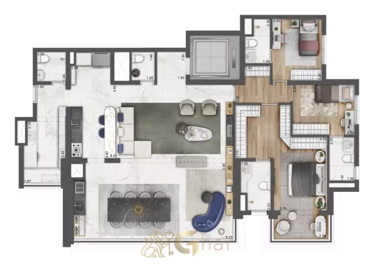 Planta de apartamento 4 dormitórios 2 suítes 159 m² em condomínio no bairro do Butantã, na Zona Oeste de São Paulo