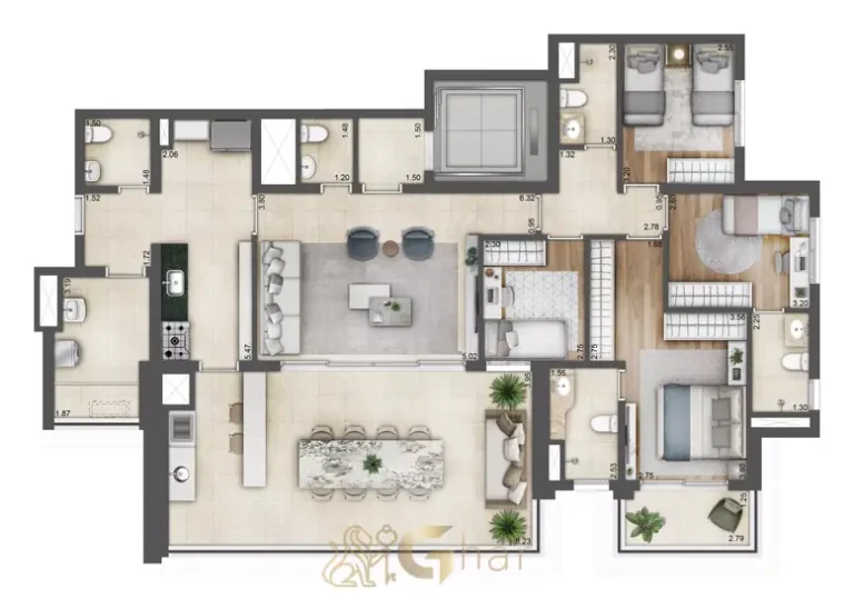 Planta variante de apartamento 4 dormitórios 2 suítes 159 m² do condomínio Green View Residence no bairro do Butantã, São Paulo