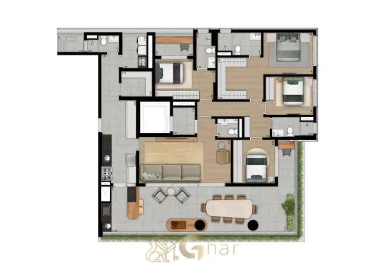 Planta do apartamento de 194 m² com 4 dormitórios do condomínio Moma Moema no bairro de Moema, São Paulo