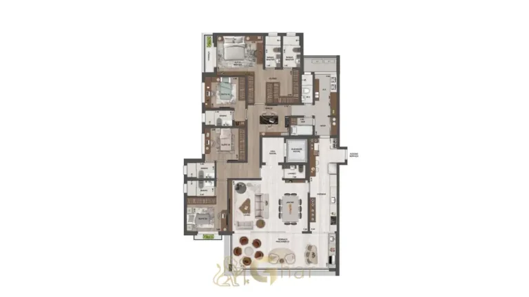 Planta do apartamento de 4 suítes de 248 m² em apartamentos na Cidade Jardim, São Paulo