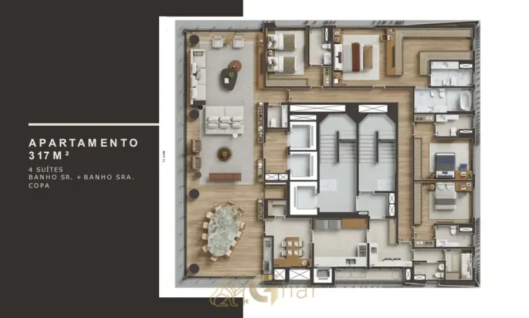 Planta do apartamento de 4 suítes de 317 m² em apartamentos no Ibirapuera, São Paulo