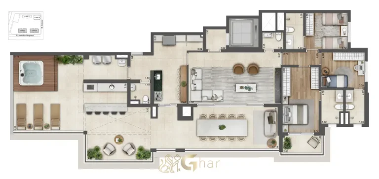 Planta de penthouse 3 suítes 211 m² em apartamentos no bairro da Vila Prudente, São Paulo