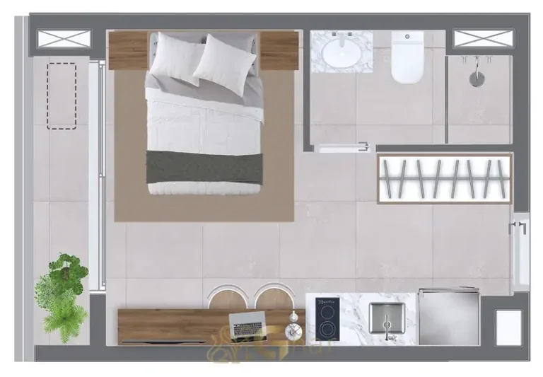 Planta de studio de 23 m² em condomínio residencial na Vila Mariana, na Zona Sul de São Paulo