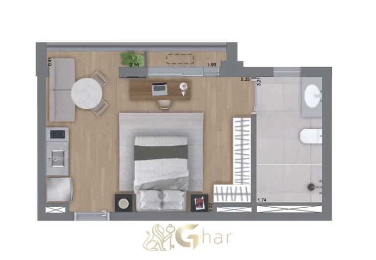 Planta de studio de 31 m² (opção 1) em condomínio residencial na Bela Vista, na Zona Central de São Paulo