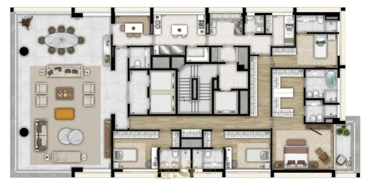 Planta do apartamento de 4 suítes de 358 m² em apartamentos no bairro da Vila Nova Conceição, São Paulo