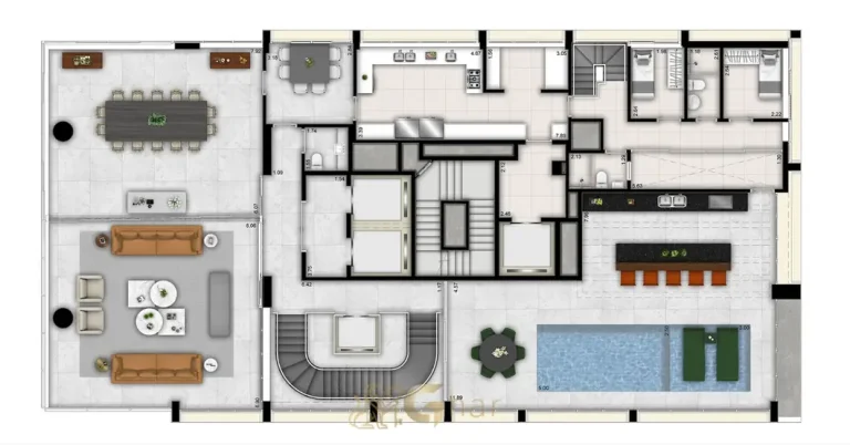 Planta do pavimento intermediário do triplex de 771 m² em condomínio residencial no bairro da Vila Nova Conceição, na Zona Sul de São Paulo