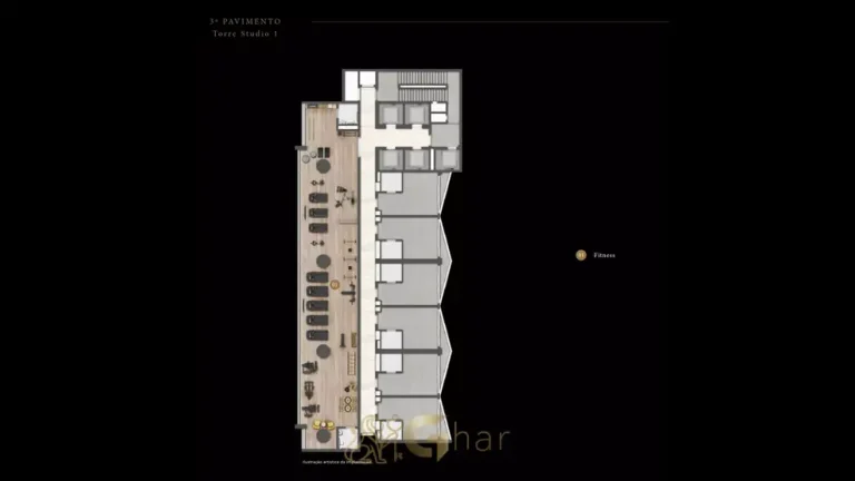 Planta de implantação do 3º pavimento do condomínio Villa Studios Versace no bairro de Moema, São Paulo
