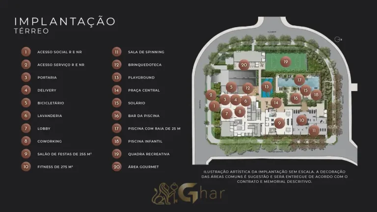 Planta de implantação do térreo em condomínio residencial no bairro da Praça da Árvore, na Zona Sul de São Paulo