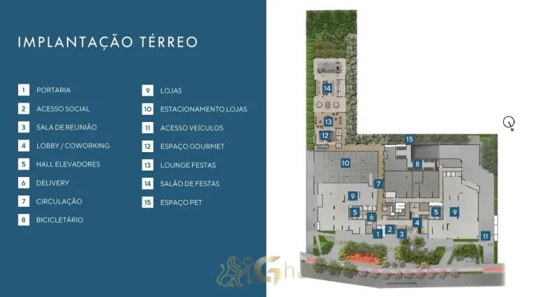 Planta de implantação do térreo em apartamentos na Lapa, São Paulo