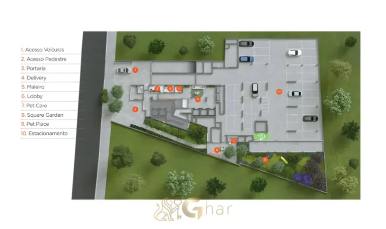 Planta de implantação do térreo em apartamentos no bairro da Bela Vista, São Paulo