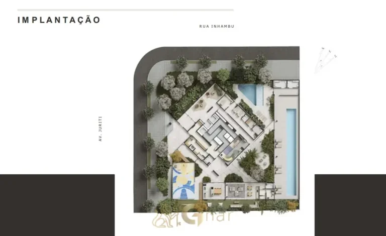 Planta de implantação do térreo em condomínio residencial no Ibirapuera, na Zona Sul de São Paulo