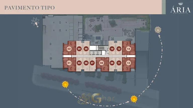 Planta do pavimento tipo residencial em apartamentos em Higienópolis, São Paulo
