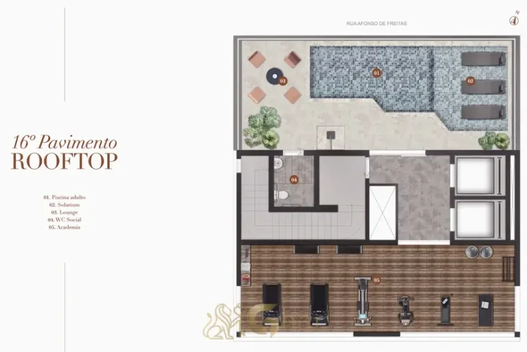 Planta de implantação do rooftop em apartamentos no bairro do Paraíso, São Paulo