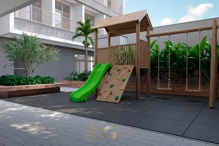 Playground infantil equipado em condomínio residencial no Paraíso, na Zona Sul de São Paulo