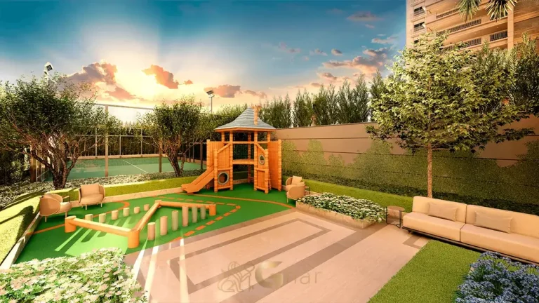 Playground externo com equipamentos em apartamentos na Cidade Jardim, São Paulo