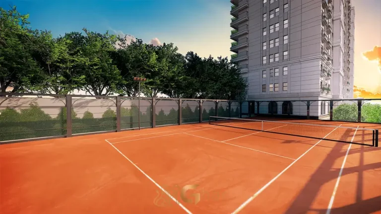 Quadra de tênis em saibro em apartamentos na Cidade Jardim, São Paulo