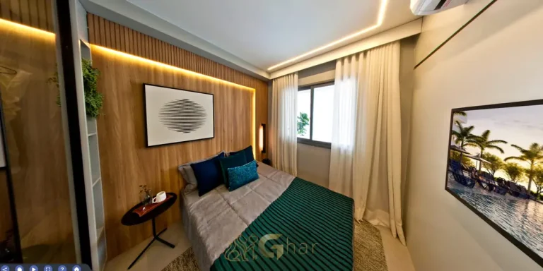 Quarto com marcenaria planejada do decorado do condomínio Nex One Paraíso no bairro do Paraíso, São Paulo