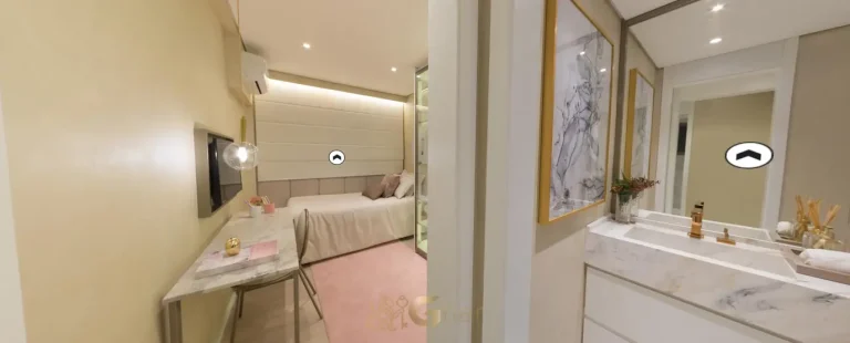 Quarto do apartamento decorado do condomínio Grand Square no bairro da Praça da Árvore, São Paulo