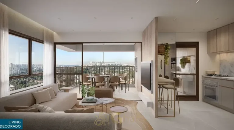 Sala do apartamento decorado com marcenaria planejada em condomínio residencial na Lapa, na Zona Oeste de São Paulo
