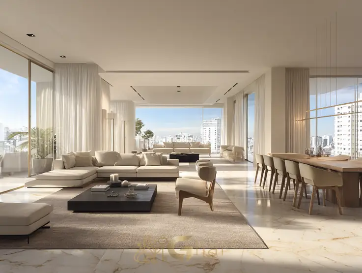 Sala do apartamento decorado do condomínio Saffire by Elie Saab no bairro de Moema, São Paulo