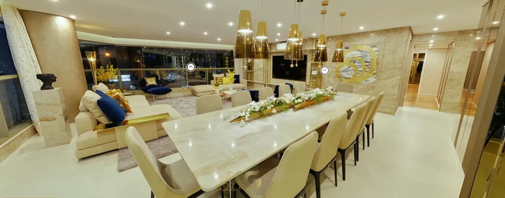 Sala de estar com paleta Versace em apartamentos no bairro de Moema, São Paulo