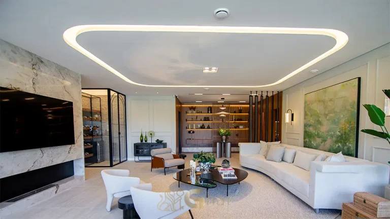 Sala de estar com mobiliário de design em apartamentos na Cidade Jardim, São Paulo