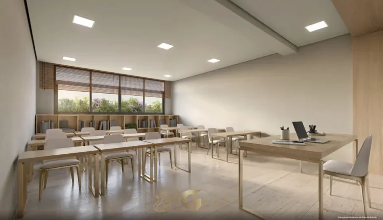 Sala de estudos equipada em condomínio residencial no bairro do Alto da Boa Vista, na Zona Sul de São Paulo