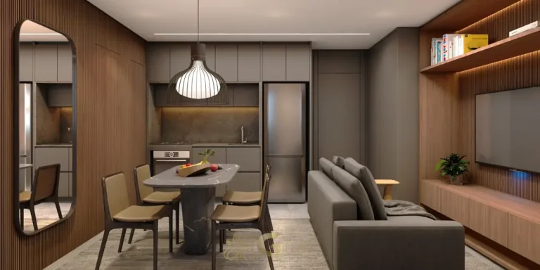 Sala de jantar em outro ângulo em apartamentos no bairro do Paraíso, São Paulo