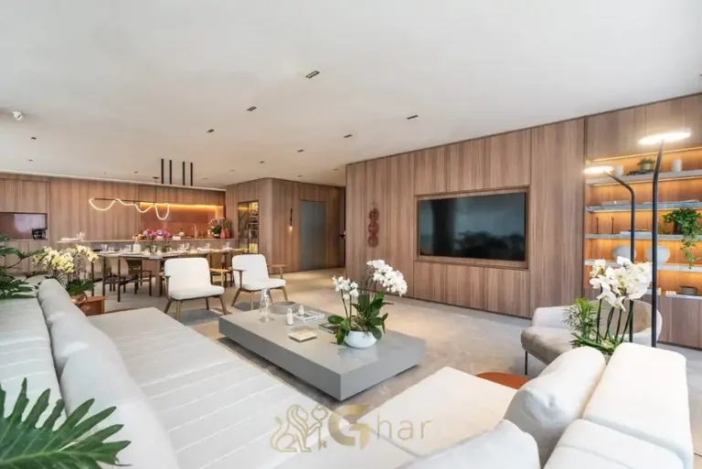 Sala de estar do apartamento decorado do condomínio Moma Moema no bairro de Moema, São Paulo
