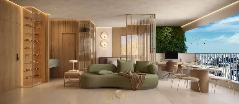 Sala com terraço integrado do decorado em apartamentos no bairro da Vila Nova Conceição, São Paulo
