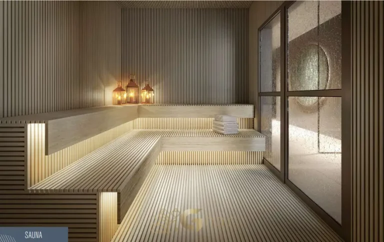 Sauna do rooftop em condomínio residencial em Higienópolis, na Zona Oeste de São Paulo