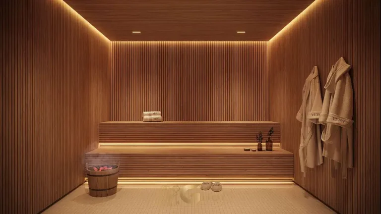 Sauna seca do Wellness Club em apartamentos no bairro da Vila Nova Conceição, São Paulo