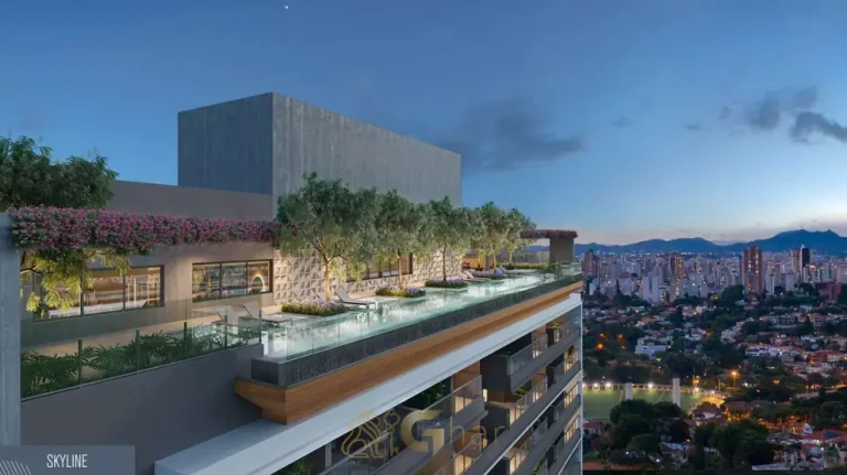 Segunda vista do skyline de São Paulo a partir do rooftop em apartamentos em Higienópolis, São Paulo