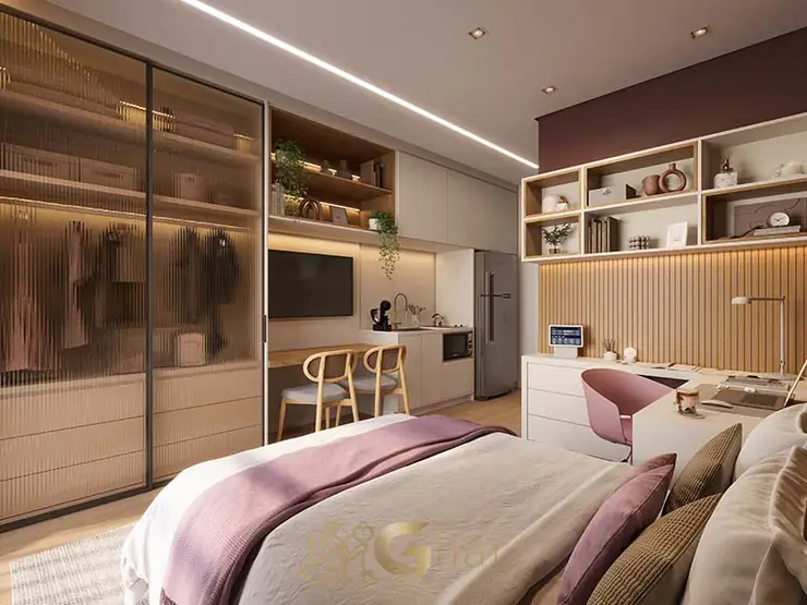 Studio mobiliado do condomínio VICI Faria Lima no bairro de Pinheiros, São Paulo