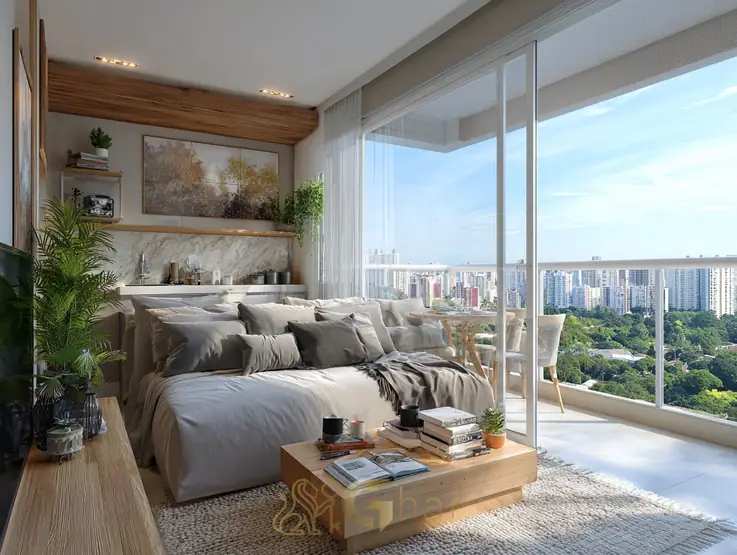 Interior do studio decorado em apartamentos no bairro do Butantã, São Paulo