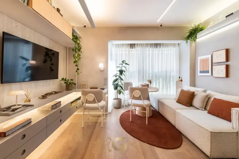 Studio decorado do condomínio QG Faria Lima em Pinheiros, São Paulo